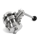 Scheibenventil Eingang NW 50 MT mit Überwurfmutter,   Ausgang NW32 VT mit Blindkappe,  mit Endlagenverr.