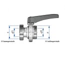 Scheibenventil Eingang NW 50 MT mit Überwurfmutter,   Ausgang NW32 VT mit Blindkappe,  mit Endlagenverr.