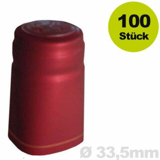 Weinflaschen-Kapsel: Schrumpfkapsel Rot Satin mit Goldrand Decor und Kopfprägung 33,5 x 55 mm, 100 Stück