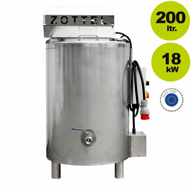 18EK200L /  Pasteurisierer: Elektrischer  isolierter Kochkessel 200 Liter, Braukessel, 18 kW Heizleistung, Erhitzung mittels Thermoöl,  380V (versandkostenfrei)* 