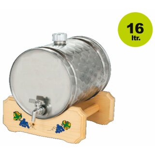 Edelstahlfass liegend 16 Liter Inhalt / Speiseöl-Behälter/ Lagerbehälter / Schnapsfass im dekorativen Design, Fass mit Hahn