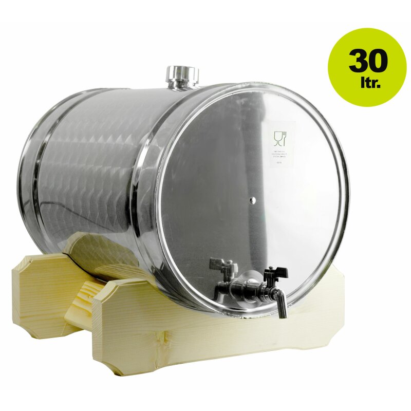 11L30L /  Edelstahlfass liegend, Fass 30 Liter Inhalt/ Speiseöl-Behälter/ Lagerbehälter / Schnapsfass im dekorativen Design, mit Hahn